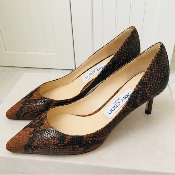 Jimmy Choo ROMY 60 CUOIO Snake Printed Leather Women’s Heels Pumps - Picture 5 of 16